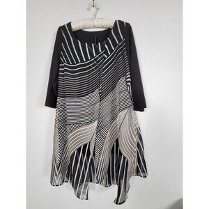 IC by Connie K Womens Black White Mixed Striped Asymmetrical Tunic Top Medium